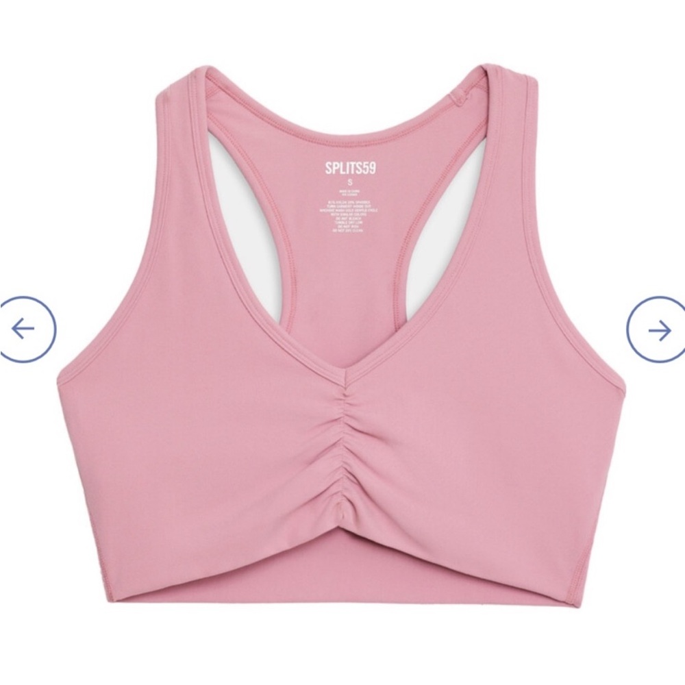 Splits59 Pink Racerback Sports Bra with Ruched Detail
